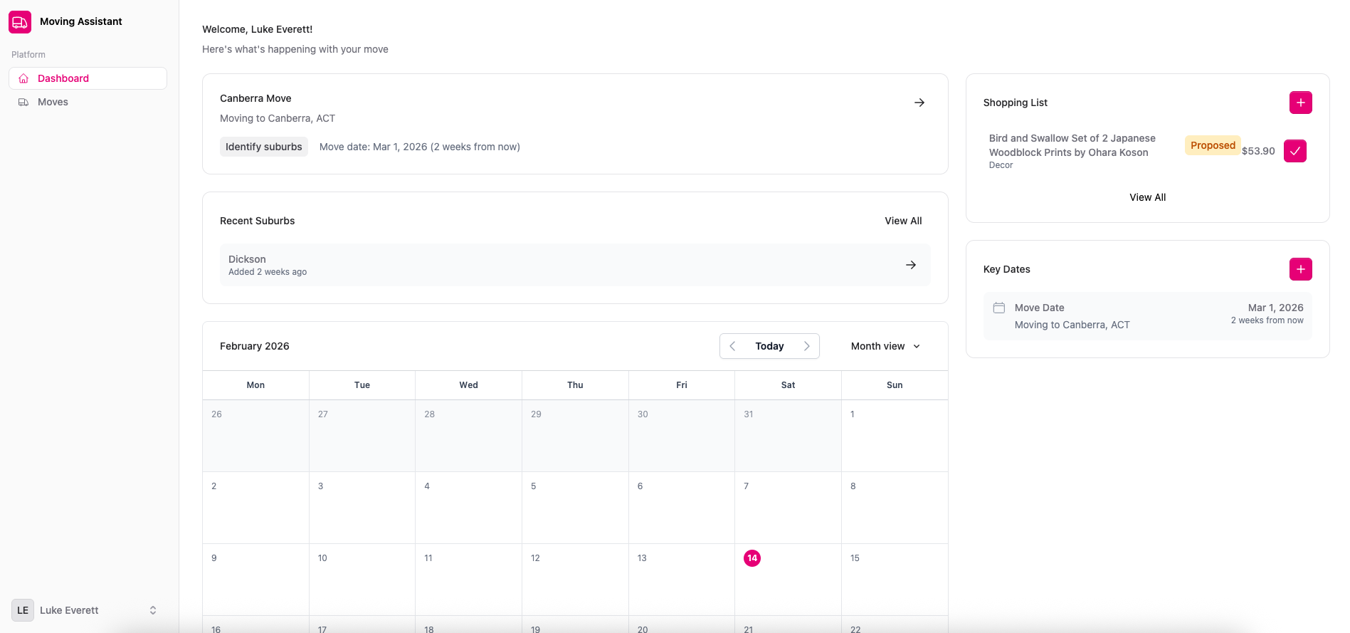 moving-assistant dashboard